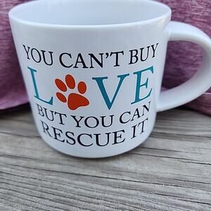 John Bartlett You Can't Buy Love Rescue Large Coffee Mug Cup Pet Paws Dogs Cats